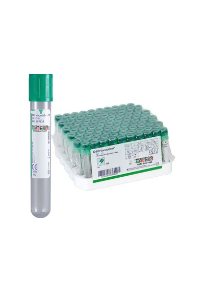 100 Adet Yeşil Kapak Lityum Heparinli Tüp 10.0 Ml 16X100 Mm B