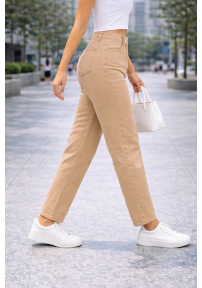 Cedy Denim Kadın Yüksek Bel Soho Boyfriend Jean C599 Camel