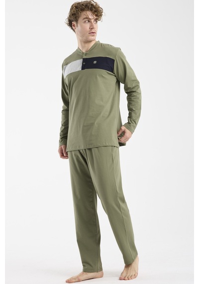 Sementa Blok Detaylı Regular Fit Pijama Takım - Haki Haki