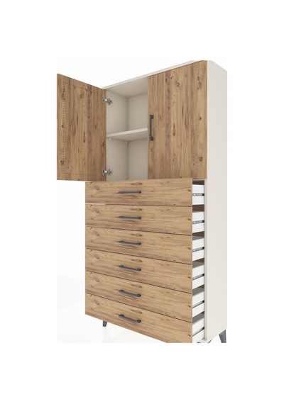 Arges Dolap 2 Raflı 6 Çekmeceli 2 Kapaklı 88x30x182 Aytaşı-çam Aytaşı