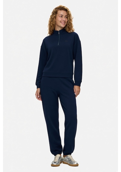 UCLA Ruelle Lacivert Yarım Fermuarlı Nakışlı Pamuklu Loose Fit Kadın Pike Sweatshirt
