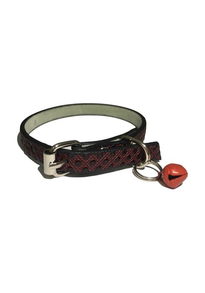 Bordo Renk Nokta Desen Derili 1 CM Metal Kilit Tokalı Zilli Kedi