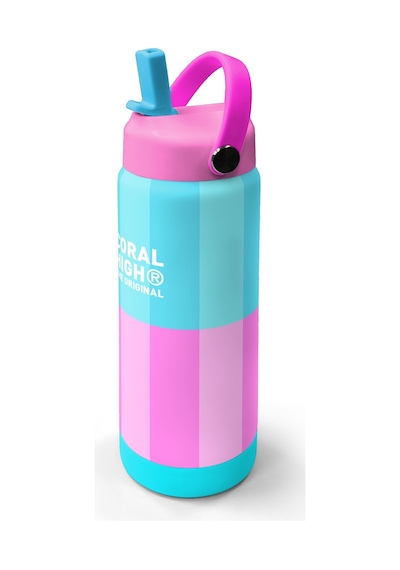 Coral High Turkuaz Pembe Çizgili Desenli Katlanır Ağızlıklı Çelik Termos 650 Ml 38381 Turkuaz