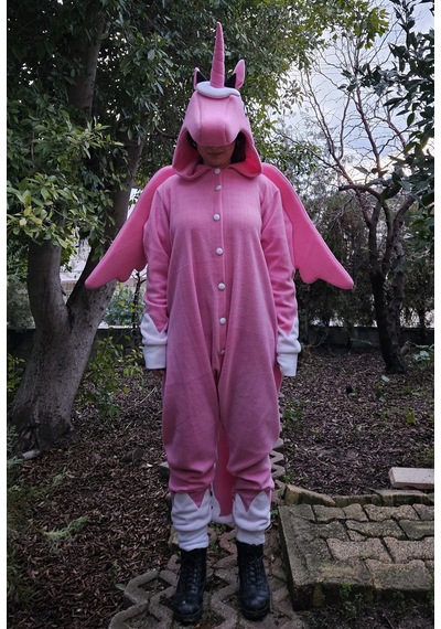Unicorn Kostümü Yetişkin Unicorn Pijama Tulum Kostüm Pembe