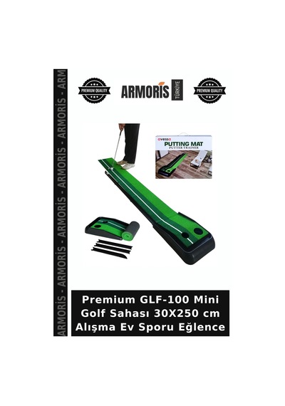 Premium Glf-100 Mini Golf Sahası 30x250 Cm Alışma Ev Sporu Eğlence Çok Renkli