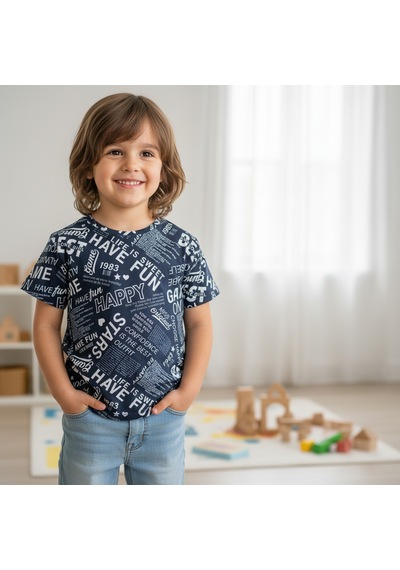 Bonbon Çocuk Siyah Baskılı Tshirt Cb1022