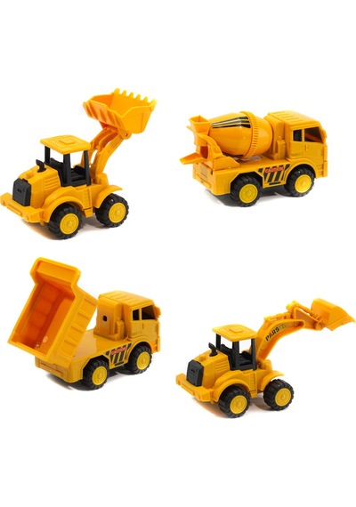 Kamyon Kepçe Dozer Beton Mikseri 4'lü Oyuncak Araba Şantiye Seti
