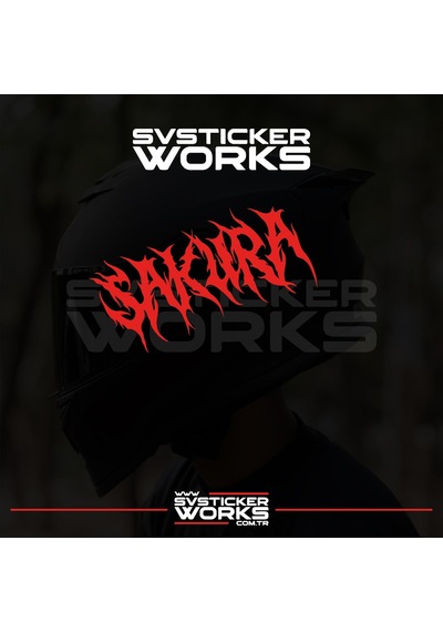 Sakura Yazılı Kask Sticker Tüm Kasklar Uyumlu Tek Yön 1 Adet Kırmızı