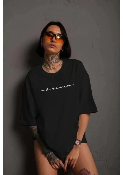 Baskılı Kadın Günlük Stil Siyah Hipster Temalı Bisiklet Yaka Tişö