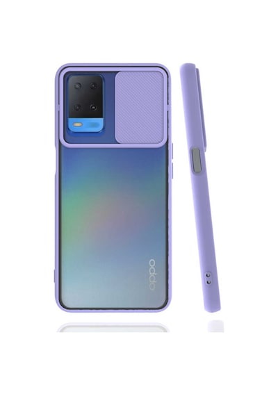 Noktaks - Oppo Uyumlu Oppo A54 4g - Kılıf Slayt Sürgülü Arkası Buzlu Lensi Kapak - Sarı T18092 Sarı