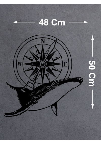 Balina Ve Pusula Sticker - Araba Oto Motosiklet Karavan Cam Sticker - 00082 50 Cm