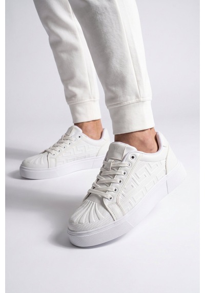 Walkway Beyaz Bağcıklı Kalın Tabanlı Rahat Şık Unisex Casual Yürüyüş Ve Spor Ayakkabı Sneaker 26201 G