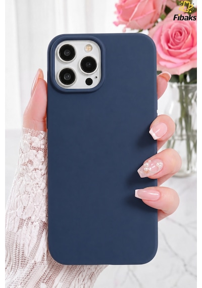 Fibaks iPhone 14 Pro Max Uyumlu Kılıf Renkli Içi Kadife Silinebilir Logosuz Lansman Kapak Lacivert