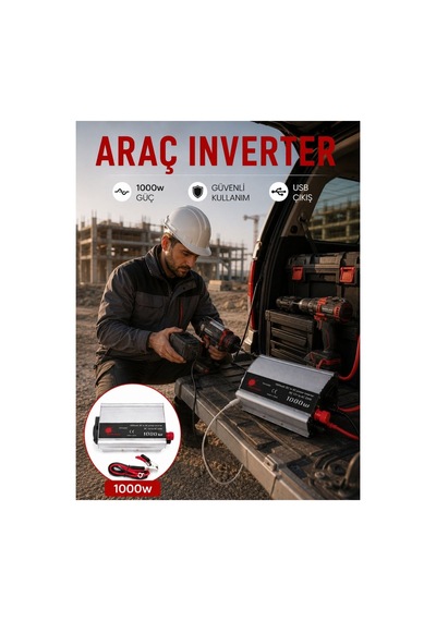 Araç Aküsünden Güvenli Elektrik Sağlayan 1000 Watt İnverter - Eeeeee3694-3473