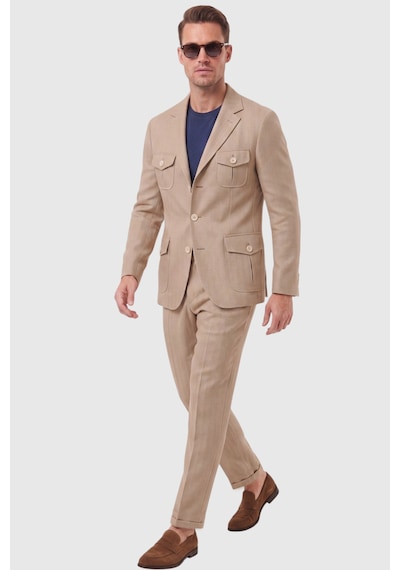 Deepsea Erkek Camel Safari Ceketli Slim Fit 2'li Takım Elbise Pileli Duble Paça Pantolon 2600723 Deepsea Erkek Camel Safari Ceketli Slim Fit 2'li Takım Elbise Pileli Duble Paça Pantolon 2600723