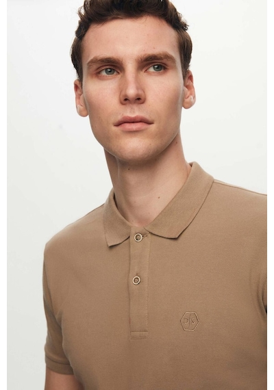 D's Damat Ds Damat Regular Fit Vizon Pike Dokulu %100 Pamuk Kıvrılmaz Polo Yaka Nakışlı T-shirt 4HC14ORT51000 Vizon