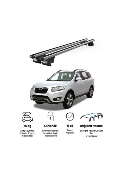 Venüs Hyundai Santa Fe 2006-2012 Uyumlu Gri Ara Atkı Port Bagaj Tavan Barı