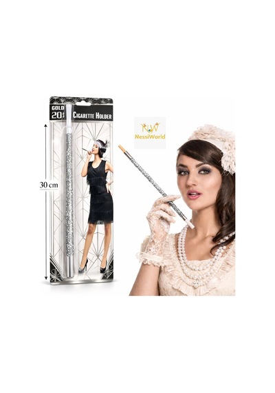 Mey İthalat 30 Cm Gümüş Payetli Sigara Tutacağı 1920 Ler Gatsby Parti Aksesuarı