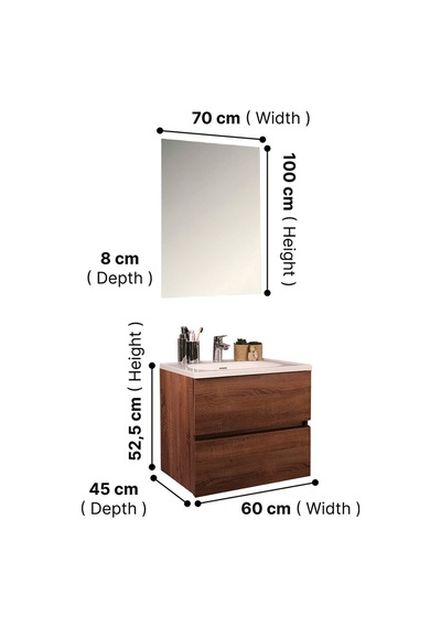 Kobos Simple 60 Cm Çekmeceli Banyo Dolabı Seti Miling Oak Ahşap Kobos Simple 60 Cm Çekmeceli Banyo Dolabı Seti Miling Oak Ahşap
