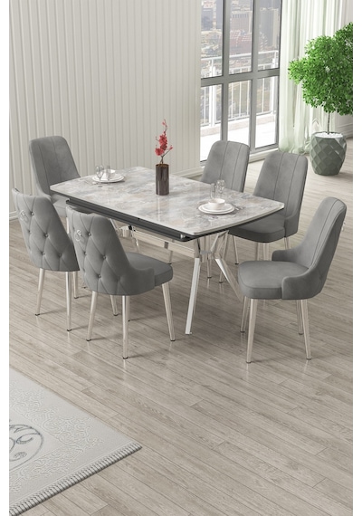 Canisa Nis Serisi 89x150 Açılabilir Lak Panel Rampla Gri Krom Ayak Masa Takımı Ve 6 Gri Sandalye Masa Rampla Gri Sandalye Gri Krom Ayak Canisa Nis Serisi 89x150 Açılabilir Lak Panel Rampla Gri Krom Ayak Masa Takımı Ve 6 Gri Sandalye Masa Rampla Gri Sandalye Gri Krom Ayak