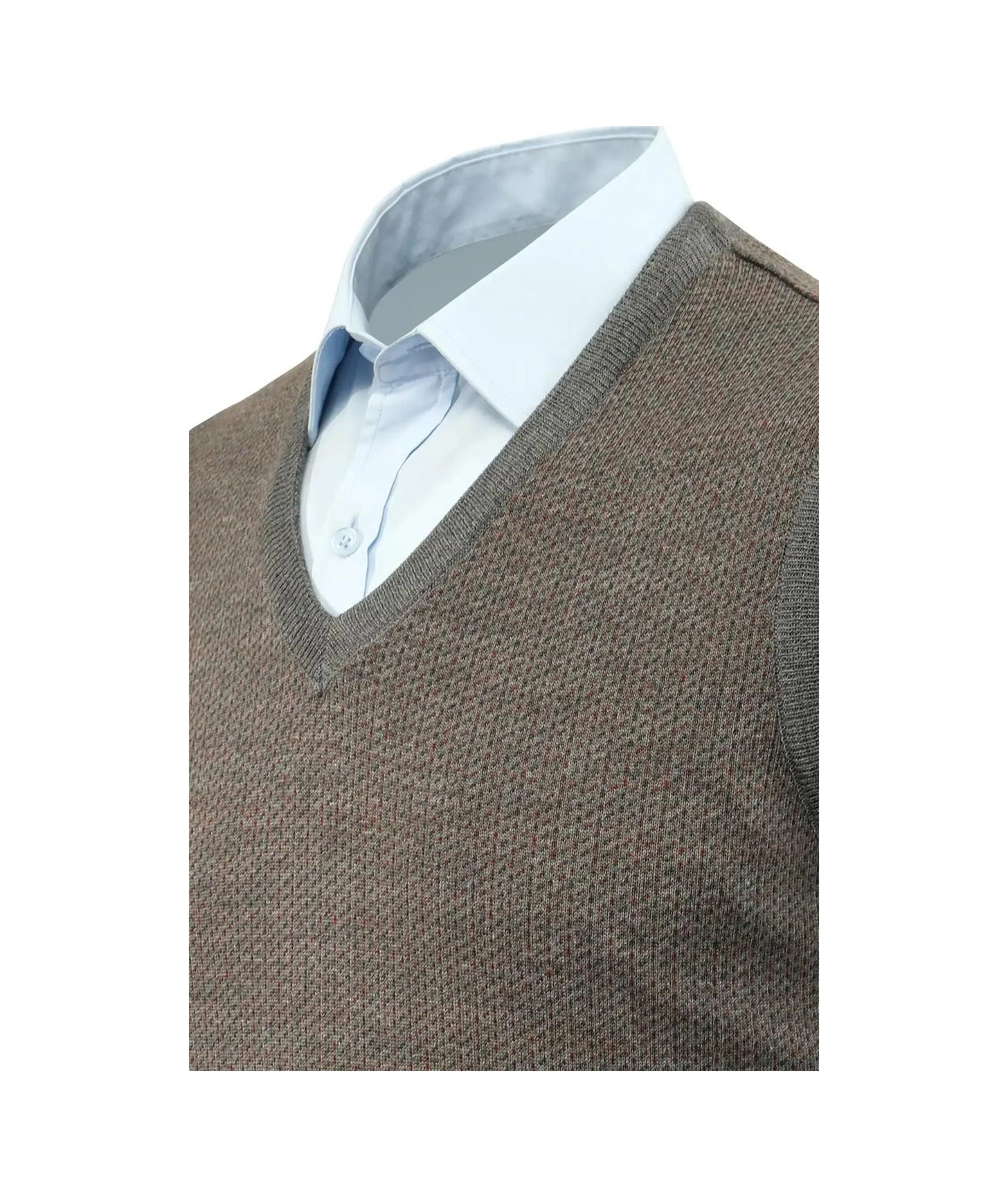 Çizgi Triko Erkek V Yaka Süveter Çelik Örgü Regular Kalıp 5206h Bgl-st04841 Koyu Gri
