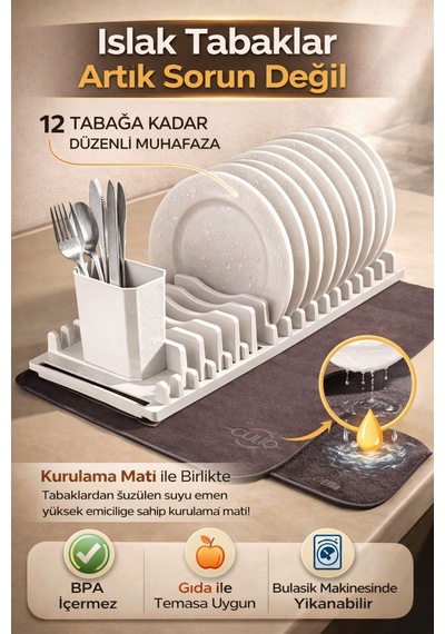 Tabak & Çatal- Kaşık Düzenleyici Dayanıklı Plastik Mutfak Gereci Gri
