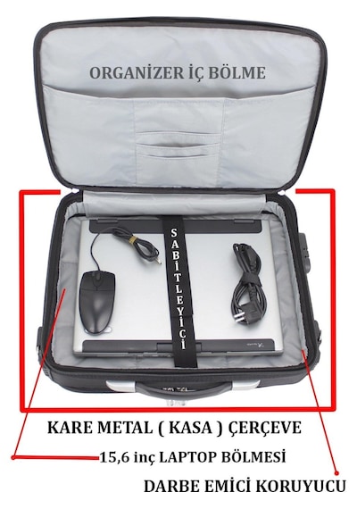 Çantachım Unisex Siyah 15.6'' Çelik Kasalı Laptop Evrak Bilgisayar Çantası Siyah
