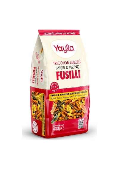 Glutensiz 3 Renkli Sebzeli Mısır Ve Pirinç Fusilli Makarna 400 G