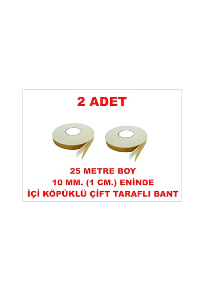 Çift Taraflı İçi Köpüklü Sarı Bant 25 M. Uzunlukta 10 Mm-1 Cm Ebatında 2 Adet