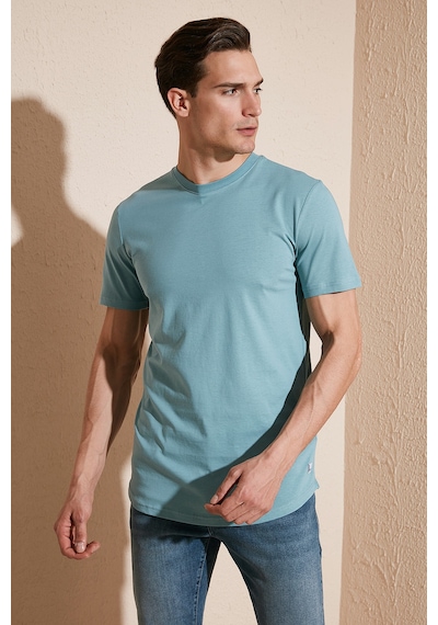Buratti % 100 Pamuk Regular Fit Bisiklet Yaka T Shirt Erkek T Shirt 5902511 Mavi