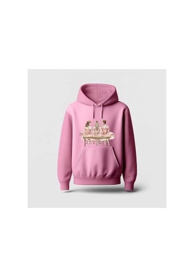 Ada Kostüm Tasarım Üç Balerin Baskılı Hoodie Sweatshirt Pembe