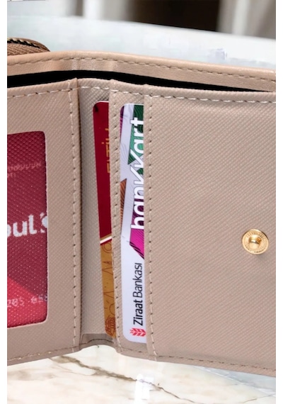 Mygeppetobag Kadın Fermuarlı Ve Çıtçıtlı Bozuk Para Bölmeli Şık Cüzdan Vizon Çok Renkli