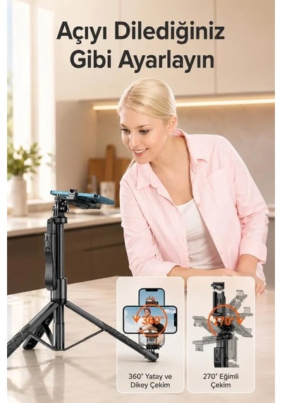 Premium L16 Tripod Kumandalı 153cm Selfie Çubuğu Gezi Gereci Çekim Standı Cihaz Tutucu
