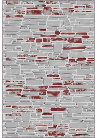 Bordo Taş Desenli Kaymaz Tabanlı Dekoratif Halı Ro07n11
