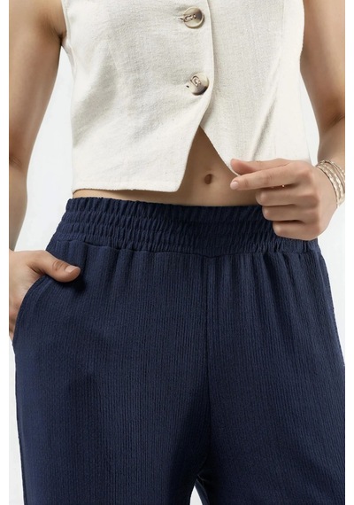 Hiccup Düz Paça Dokulu Pantolon Ellie Collection Lacivert