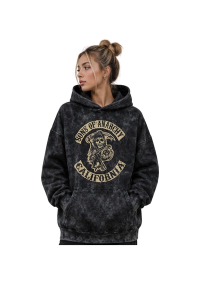 Sevbano Sons Of Anarchy Dizi Baskılı Unisex Oversize Premium Yıkamalı Hoo Siyah