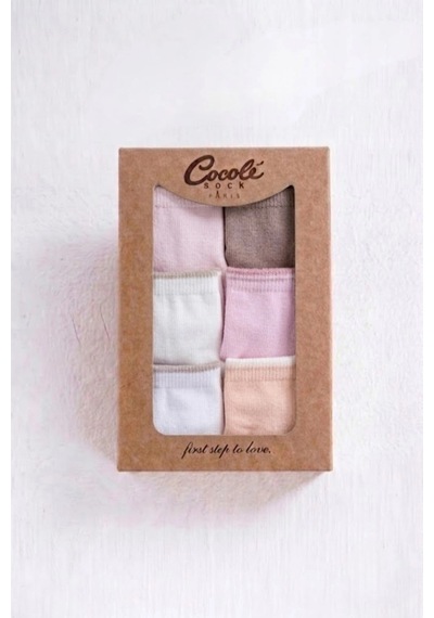 Cocole Socks Kız Bebek Soket Çorabı Kraft Kutulu 6'lı Set Pamuklu 0-1 Düz Çok Renkli