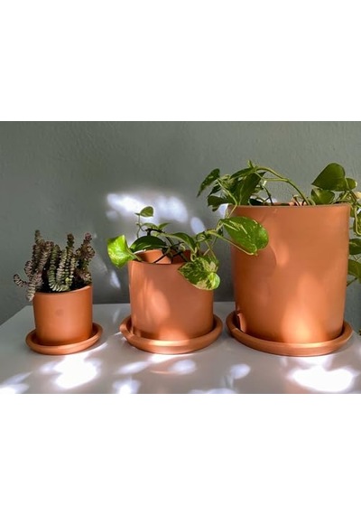 Terracotta Silindir Saksı+tabak Bohem Beyaz Küçük Diğer