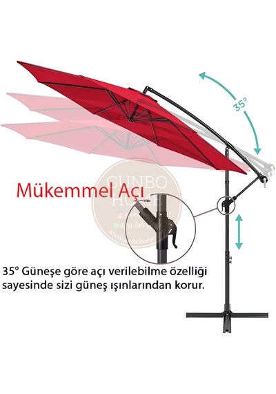 Gunbo Home 3 Mt 8 Kaburga Full Demir 21 Kg Kırmızı Bahçe Şemsiyes
