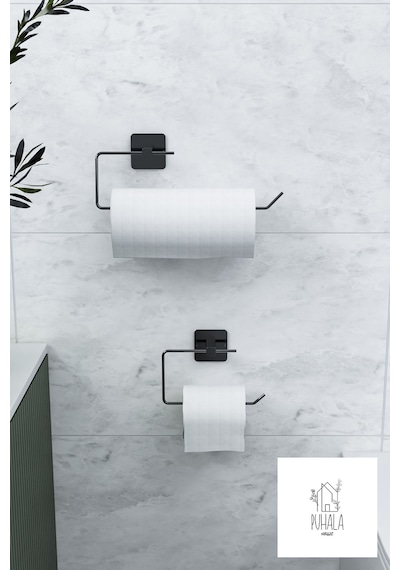 Yapışkanlı Tasarım Siyah Rulo Kağıt Havluluk Peçetelik Wc Kağıt Askısı Tuvalet Kağıdı Askısı 2li Set Siyah