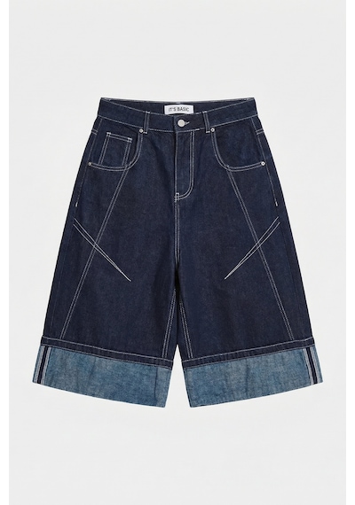 it's basic Kadın İndigo Selvedge 7s6-50 Baggy Fit Maxi Boy Özel Tasarım Denim Bermuda Şort