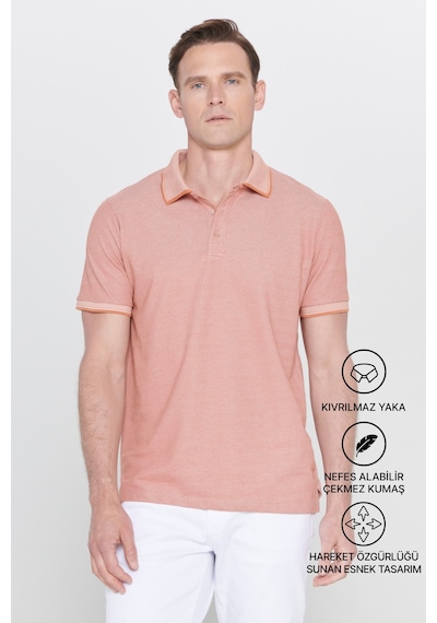 Ac&Co / Altınyıldız Classics 4A4820200047Ktes Düğmeli Polo Yaka Cepsiz Slim Fit Erkek Tişört Kiremit - Bej
