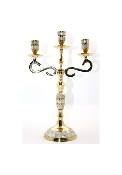 Pirinç Sedefli 3'lü Şamdan Beyaz 54665057
