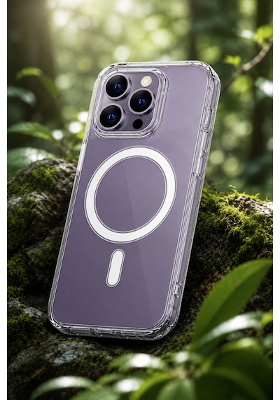 İphone 14 Pro Max Uyumlu Yumuşak Magsafe Kablosuz Şarj Destekli Şeffaf Kılıf Kamera İçin Yükseltilmiş Çerçeve