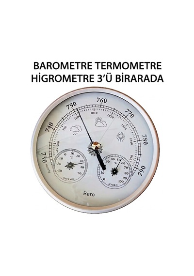 Barometre-termometre-higrometre 3'ü Bir Arada Krom Renk
