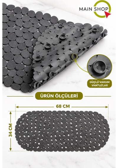 Vantuzlu Banyo Ve Duşakabin Kaydırmaz Paspas, Küvet İçi Mat 34x68 Cm M-130 Gri