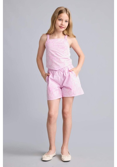 Defacto Regular Fıt Poplin Çiçekli Pembe Şort Kız Çocuk I0123a826hspn614 Pembe-pn614