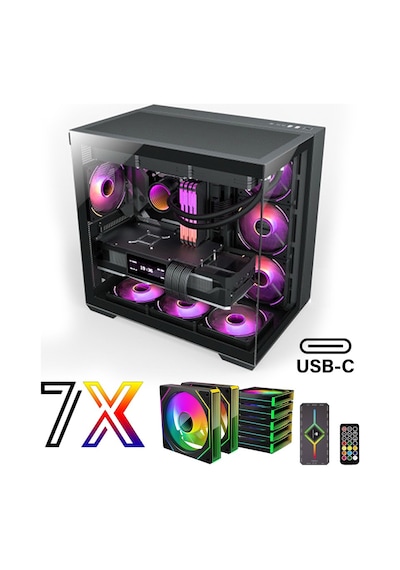 Zeiron Mirage X7 Tuş Ve Kumanda Kontrolcülü 7x120 Mm Gerçek Argb Fanlı 600w 80plus Psu Gaming Boş Akvaryum Bilgisayar