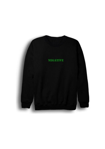 Negative Baskılı Bisiklet Yaka Sweatshirt Siyah
