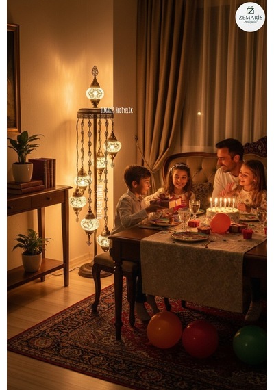 El Yapımı Otantik Mozaik Lambader 7 Li 6+1 Camlı Beyaz - 857622442 Diğer